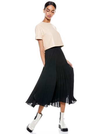 ALMOND-SERITA VEGAN LEATHER BOXY CROP TOP-