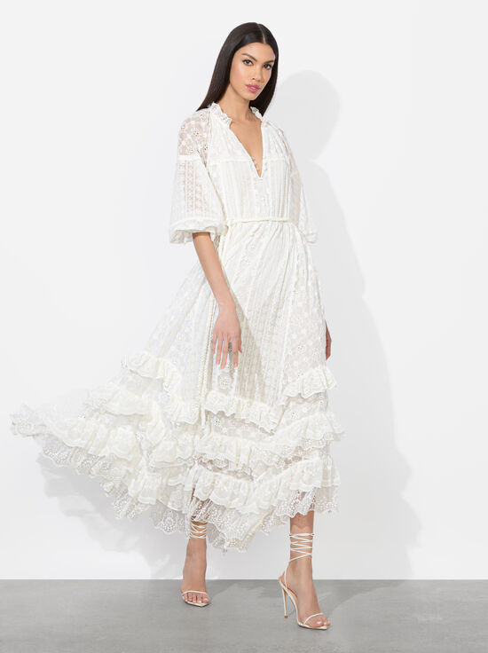 OFF WHITE-ALYCEN EYELET MAXI DRESS