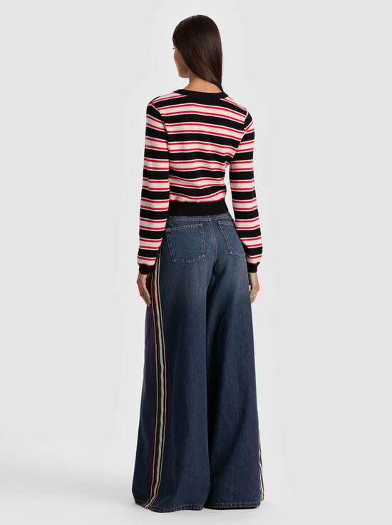 BLACK/PERFECT RUBY/BISCOTTI-DOLLIE CASHMERE CARDIGAN