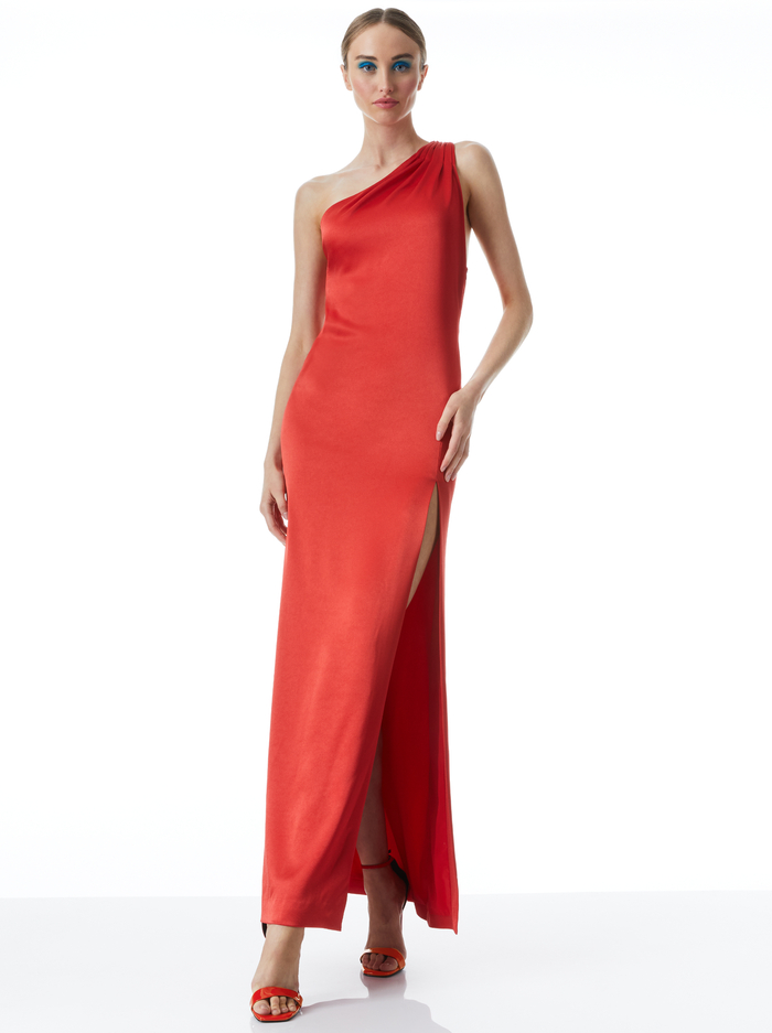 PAULETTE ONE SHOULDER FITTED GOWN - BRIGHT POPPY image 2 - Alice And Olivia