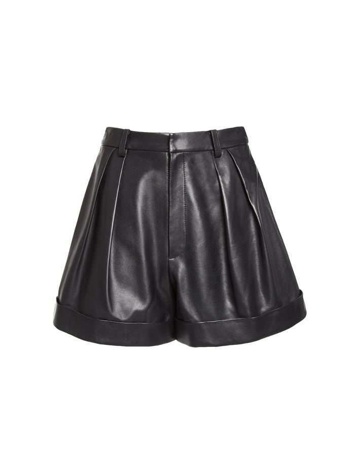 Conry Leather Pleated Shorts In Black | Alice And Olivia