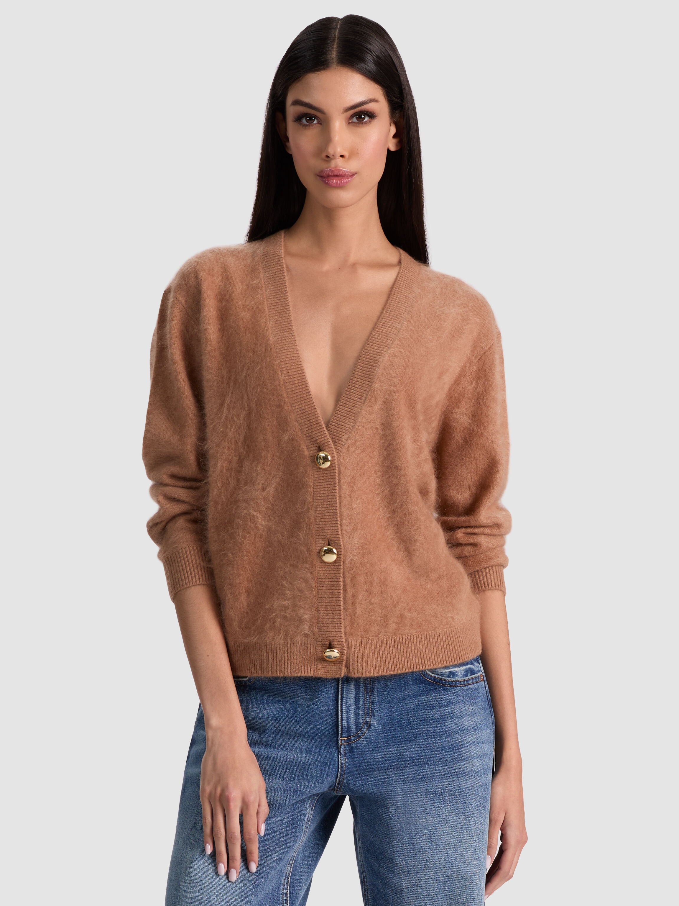BRADLEY CASHMERE CARDIGAN in TAN | ALICE + OLIVIA