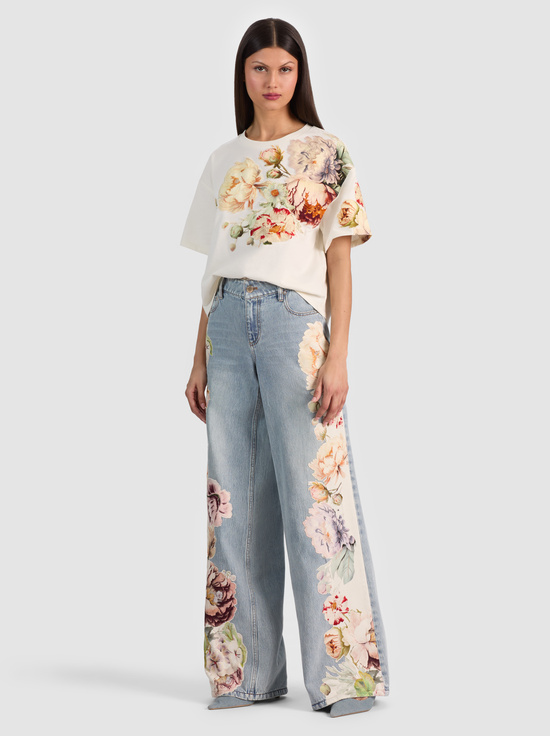 ECRU/MULTI-EVAN APPLIQUE OVERSIZED TEE