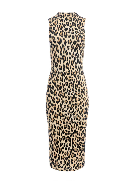 TEXTURED LEOPARD-DELORA FITTED MOCK NECK DRESS