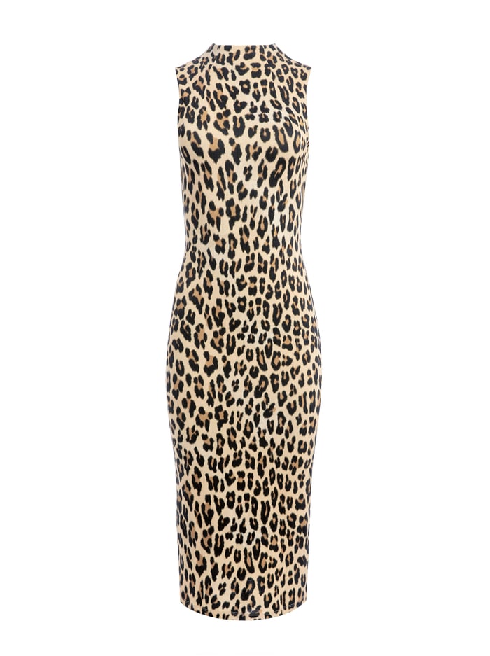 DELORA FITTED MOCK NECK DRESS - TEXTURED LEOPARD image 5 - Alice And Olivia