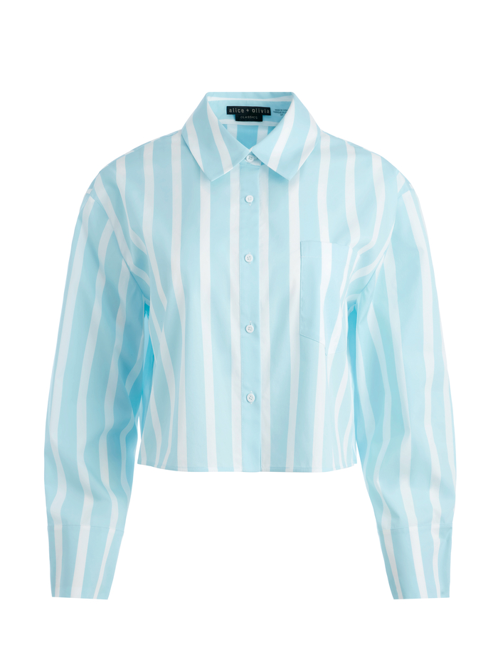 FINELY CROPPED BUTTON DOWN - DREAM STRIPE SPRING SKY image 5 - Alice And Olivia