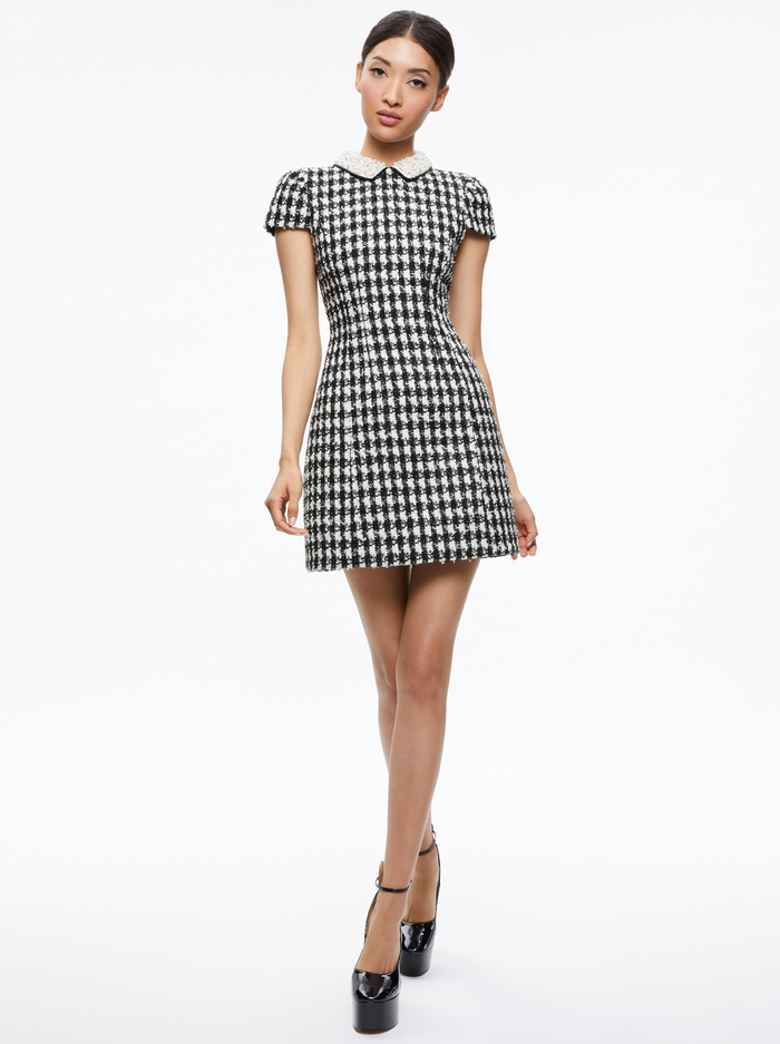 VELIA TWEED EMBELLISHED COLLAR MINI DRESS - BLACK/OFF WHITE image 4 - Alice And Olivia
