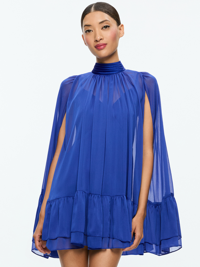 ZENON CAPE MINI DRESS - ROYAL image 3 - Alice And Olivia