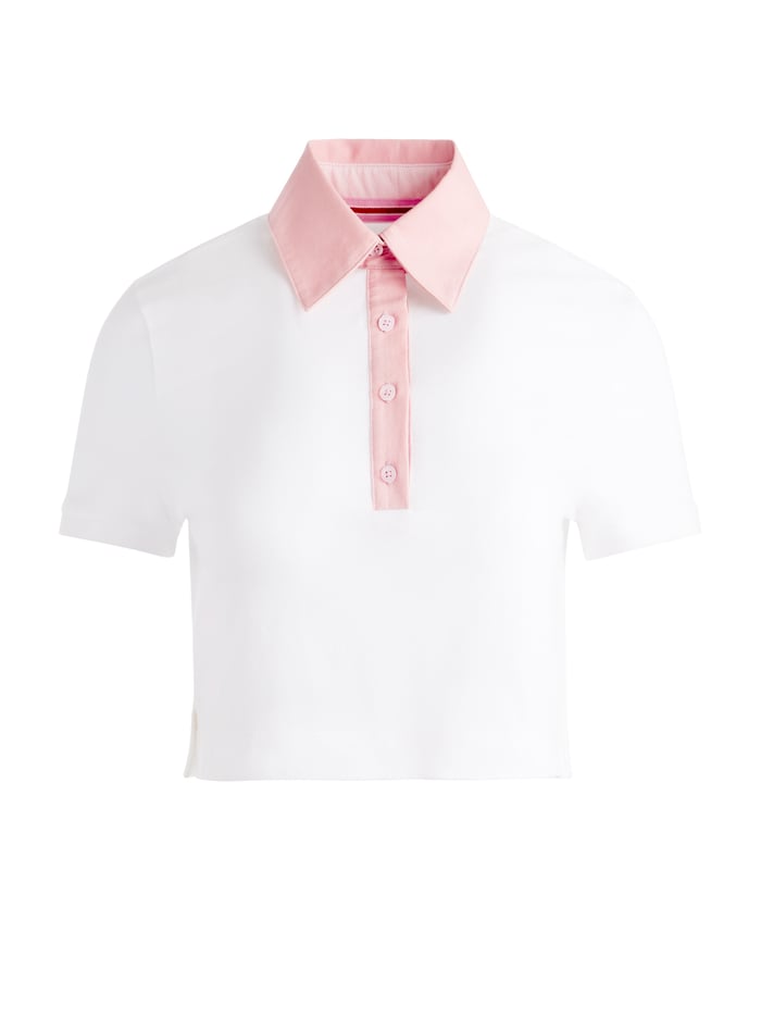 KIT CROPPED FITTED POLO SHIRT - WHITE/PETAL image 5 - Alice And Olivia