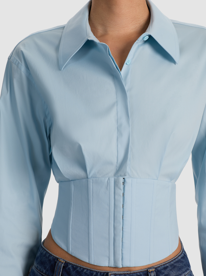 EDIE CORSET BUTTON DOWN - CAROLINA BLUE image 3 - ALICE + OLIVIA