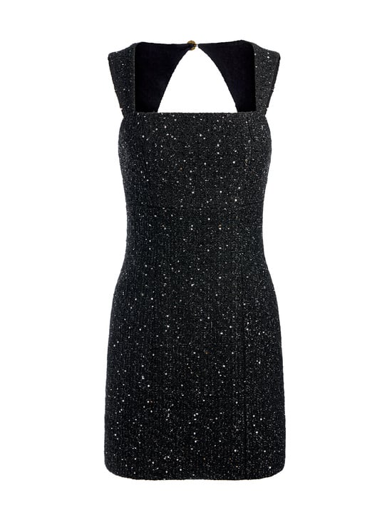 BLACK-KERIA EMBELLISHED TWEED MINI DRESS