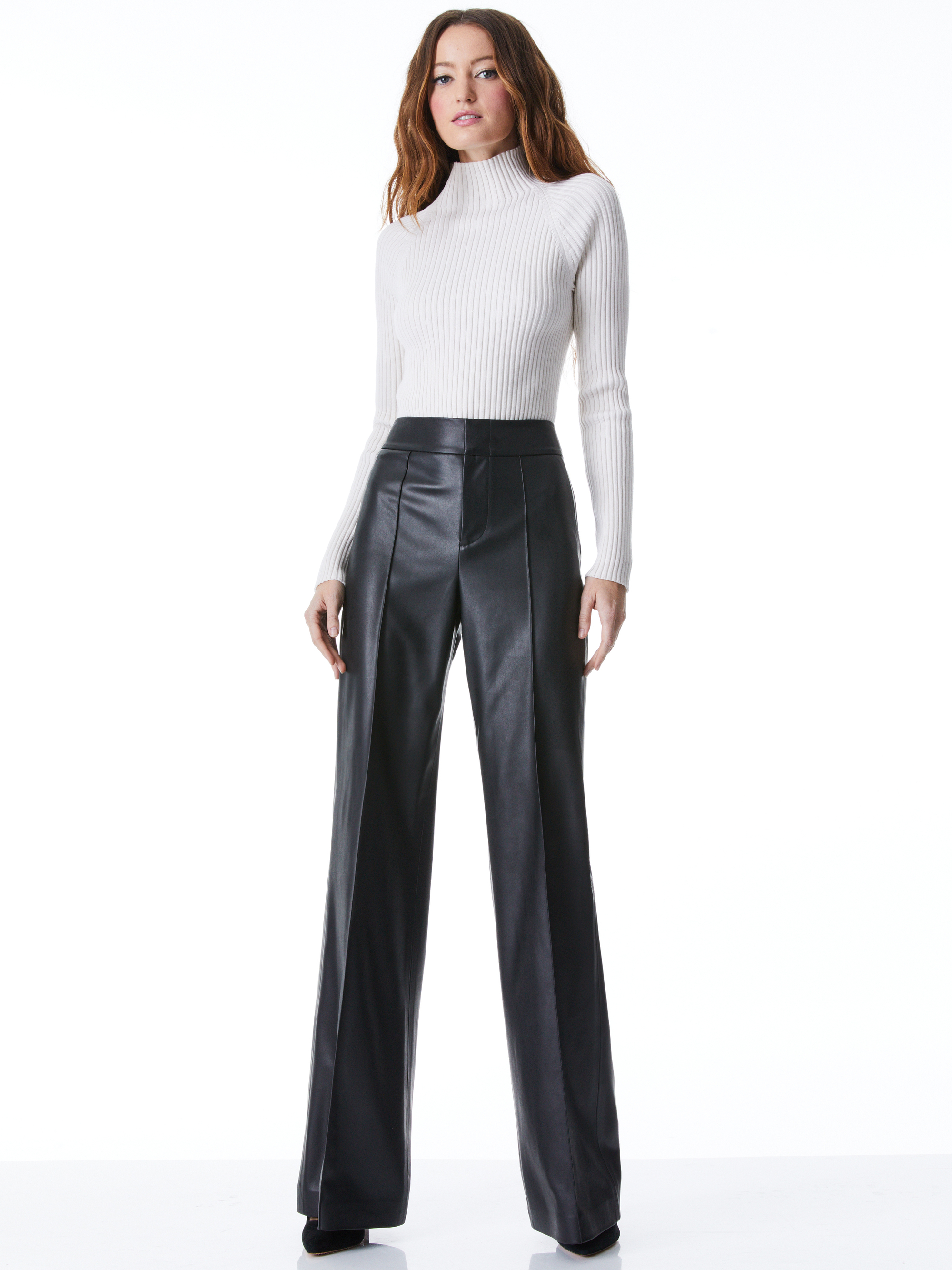 Dylan Vegan Leather Wide Leg Pant In Black | Alice And Olivia