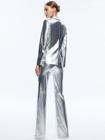 SILVER-MACEY METALLIC VEGAN LEATHER BLAZER