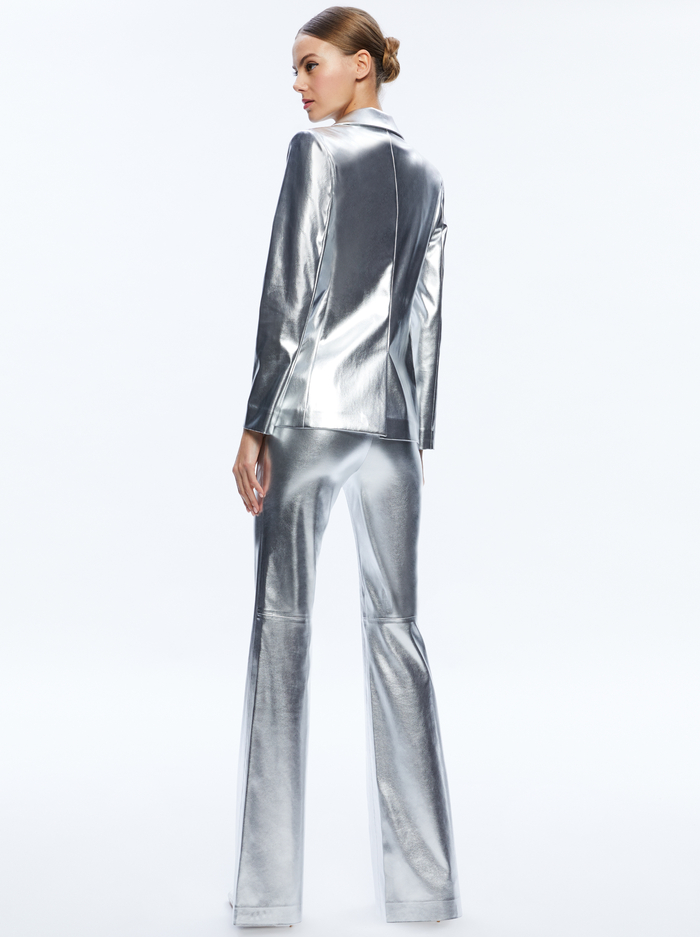 MACEY METALLIC VEGAN LEATHER BLAZER - SILVER image 1 - Alice And Olivia