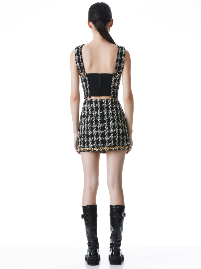 ELANA CHAIN TRIM MINI SKIRT - BLACK/WHITE image 1 - Alice And Olivia