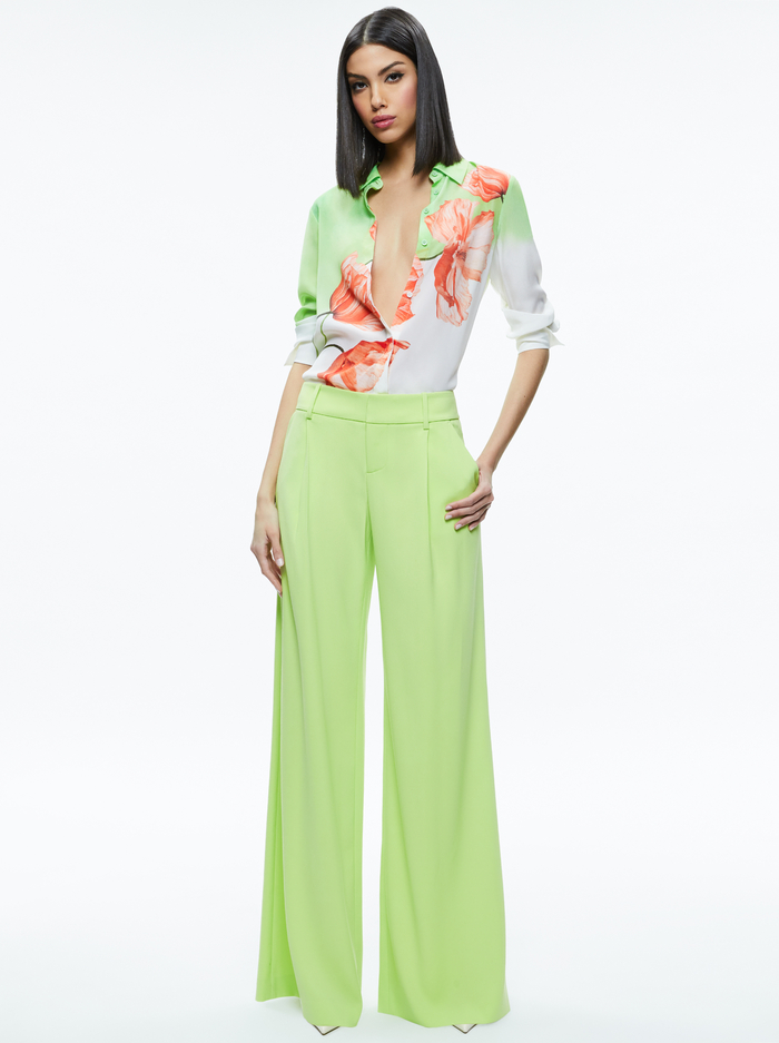 BRADY SILK BLOUSE - DREAM LIFE SHARP GREEN image 1 - Alice And Olivia