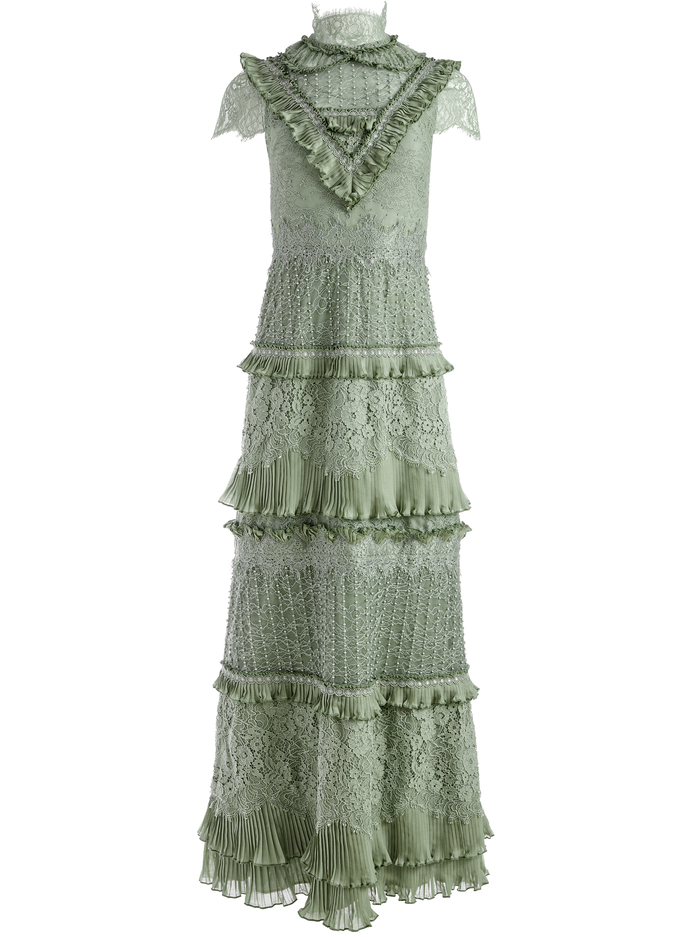 ALBERTINE LACE EMBROIDERED MAXI DRESS - SAGE image 5 - ALICE + OLIVIA