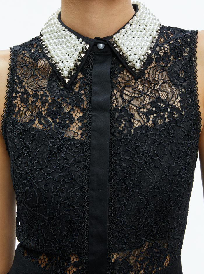 ANAYA EMBELLISHED COLLAR LACE MIDI DRESS - BLACK image 3 - Alice And Olivia