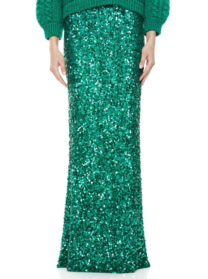 CHARITY SEQUIN GOWN SKIRT - DARK TEAL - Alice And Olivia
