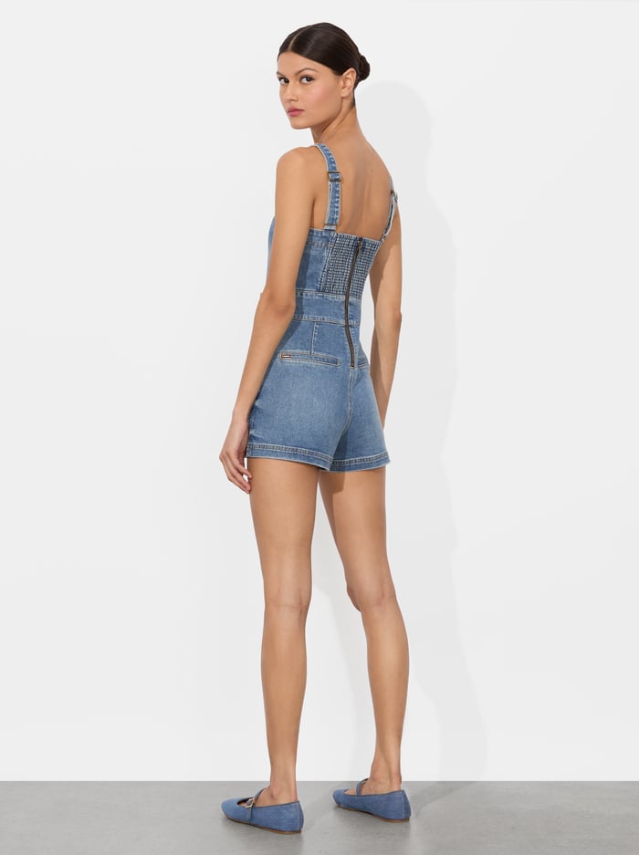 VITA DENIM ROMPER - LIVIA VINTAGE BLUE image 2 - Alice And Olivia