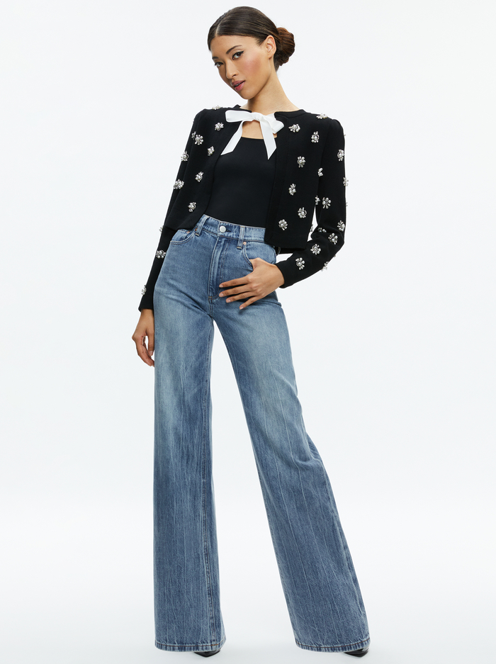 TRINA EMBELLISHED CROPPED CARDIGAN - BLACK image 2 - Alice And Olivia