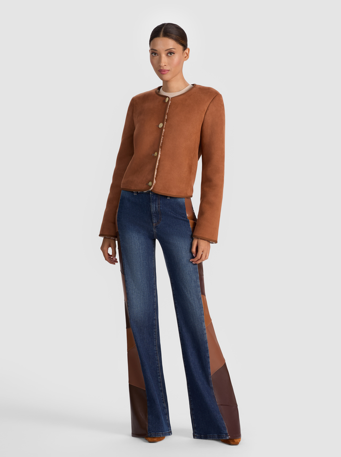 ALMA VEGAN SUEDE TEDDY JACKET - OFF WHITE/CAMEL image 4 - Alice And Olivia