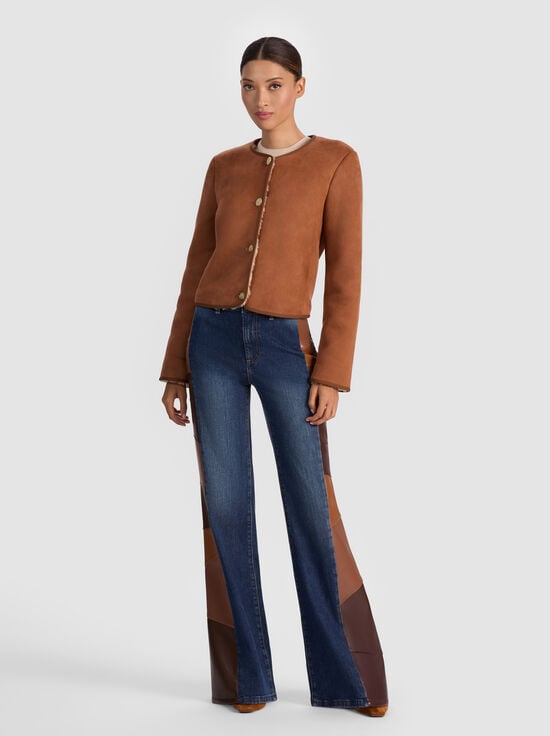 OFF WHITE/CAMEL-ALMA VEGAN SUEDE TEDDY JACKET