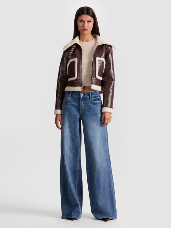 DARK CHOCOLATE/CREAM-ISAIAH FAUX SHEARLING JACKET
