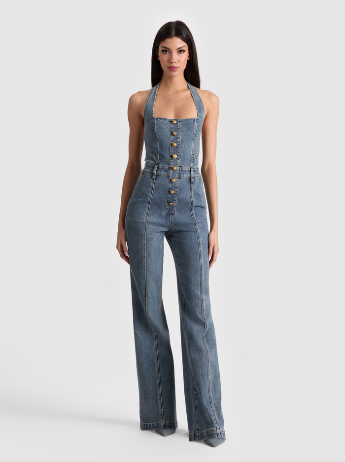 PENNIE DENIM JUMPSUIT - ALBERTINE BLUE image 3 - Alice And Olivia
