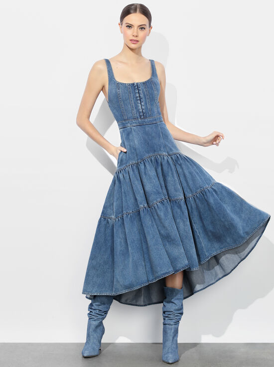 LIANA VINTAGE BLUE-DIANA STRUCTURED MIDI DRESS