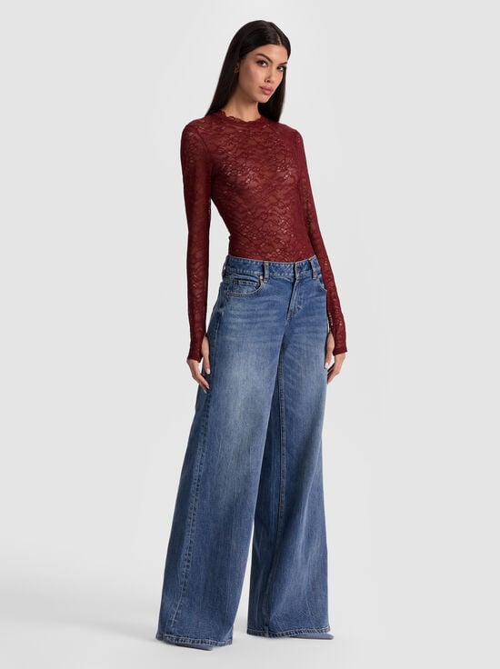 OXBLOOD-TAEYN LACE BODYSUIT