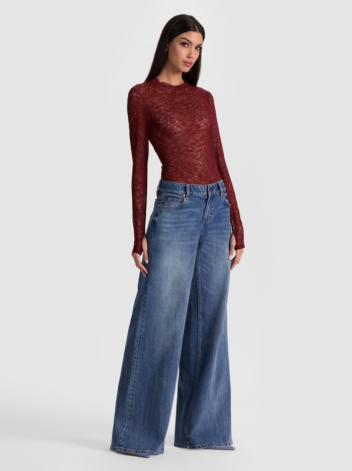 TAEYN LACE BODYSUIT - OXBLOOD image 4 - Alice And Olivia