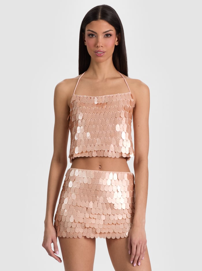 GRAZI PAILLETTE TOP - ROSE TAN - ALICE + OLIVIA