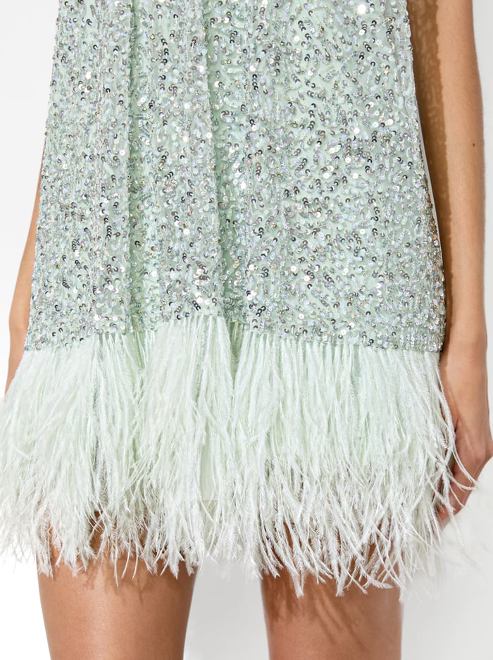 ERNA FEATHER MINI DRESS - SEA SPRAY image 4 - Alice And Olivia