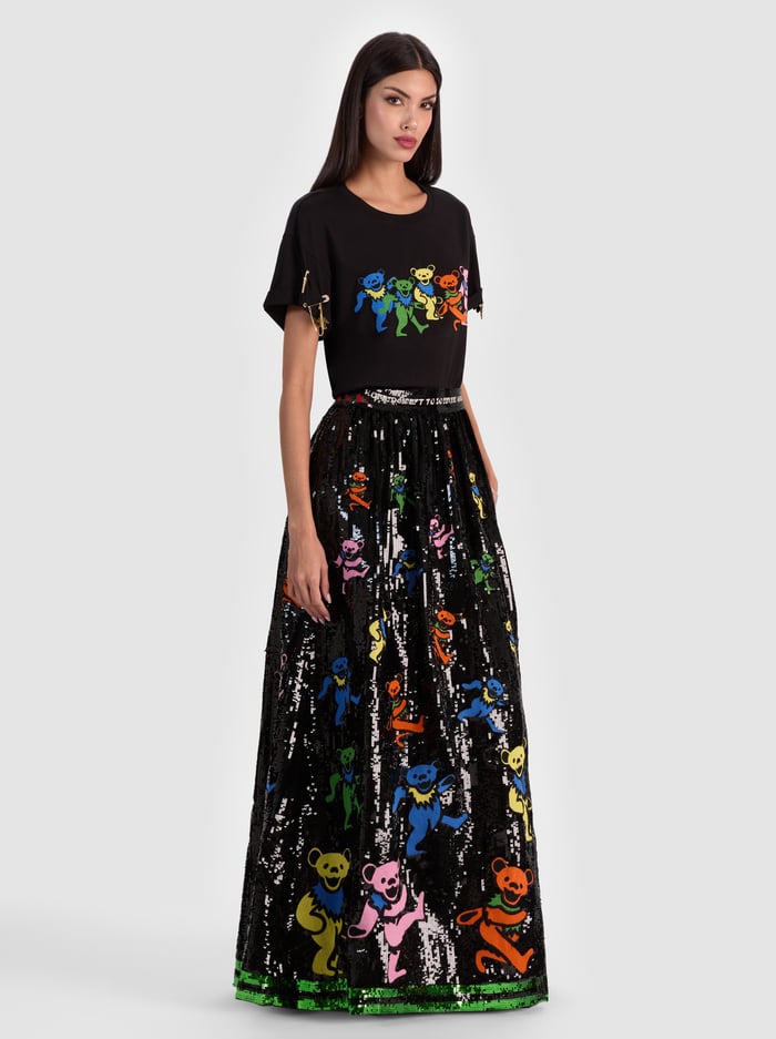 A+O X GRATEFUL DEAD TINA BALLGOWN SKIRT - GRATEFUL BEARS BLACK image 5 - Alice And Olivia