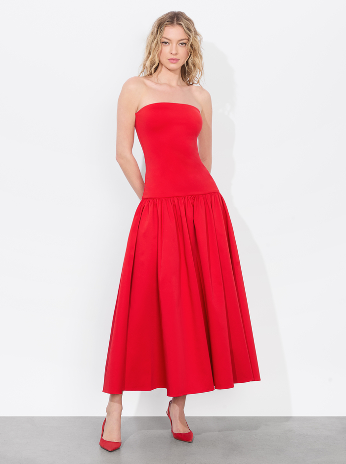 ORIANA DROP WAIST MIDI DRESS - BRIGHT RUBY image 4 - Alice And Olivia