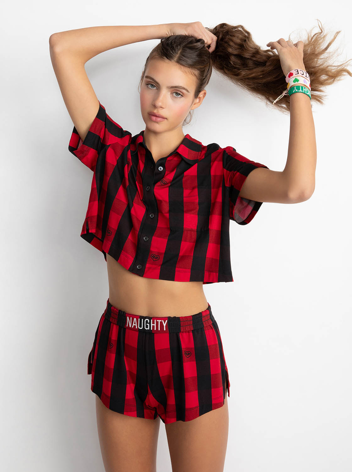 A+O X BIG FEELINGS MADDEN SHORT SLEEVE PJ SET - TRUE RED/BLACK - Alice And Olivia