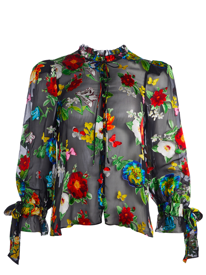 JULIUS BUTTON FRONT TIE SLEEVE TOP - ATRIUM FLORAL SM image 5 - Alice And Olivia
