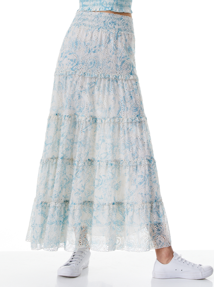 AISHA PANEL RUFFLED MIDI SKIRT - ANTIQUE BUTTERFLY OFF WHITE - Alice And Olivia