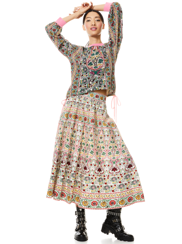 EARLA EMBROIDERED MIDI SKIRT - FLOWER POT ECRU MULTI image 4 - Alice And Olivia