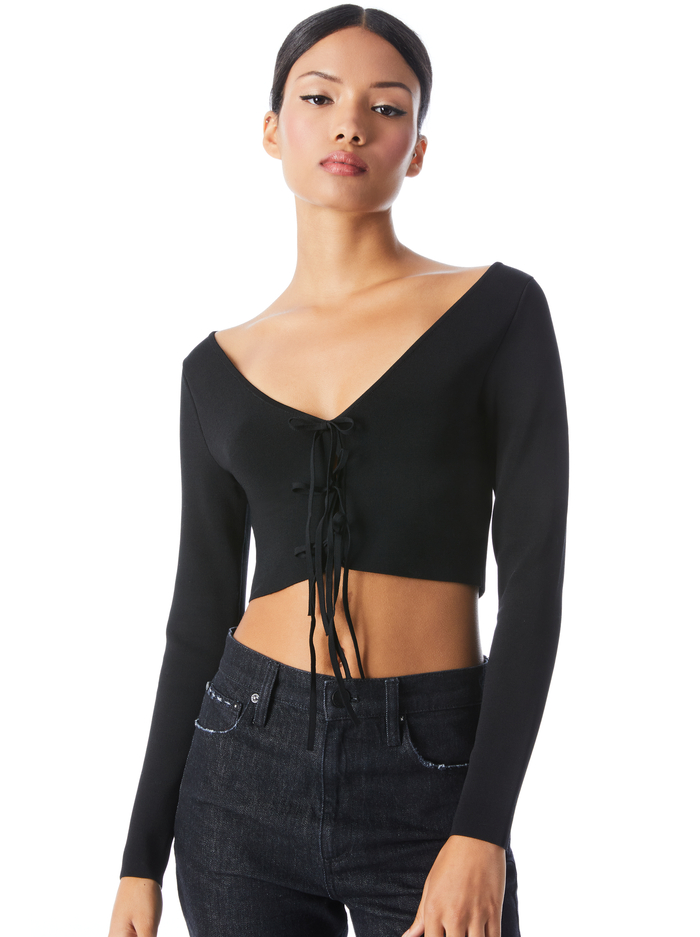 SHAREE CROPPED PULLOVER - BLACK - Alice And Olivia