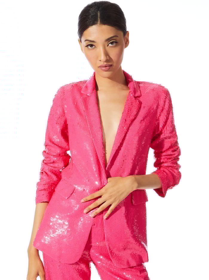 MACEY SEQUIN NOTCH COLLAR BLAZER - WILD PINK - Alice And Olivia