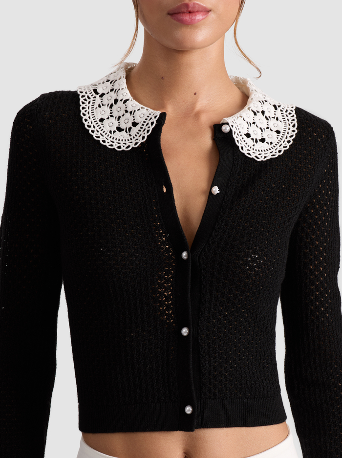 CARSON COLLARED CARDIGAN - BLACK/SOFT WHITE image 3 - Alice And Olivia