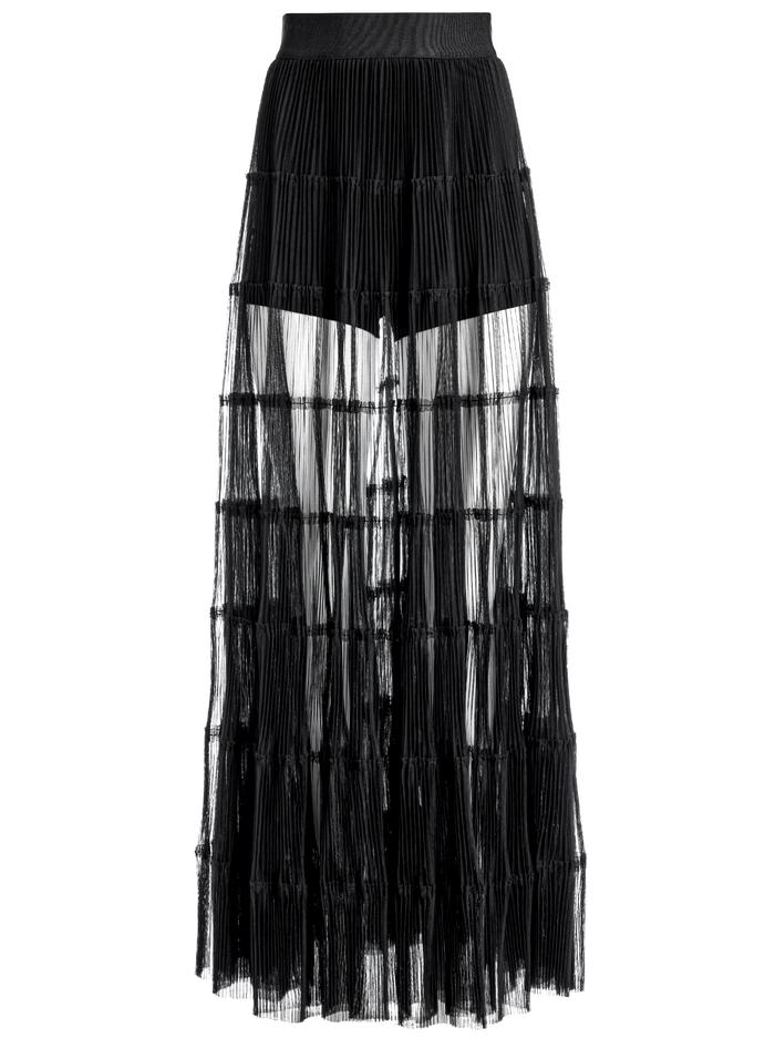 Levon Pleated Maxi Skirt With Hot Pant In Black | Alice And Olivia