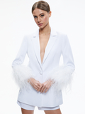 YONA BOXY FEATHER SLEEVE BLAZER - WHITE
