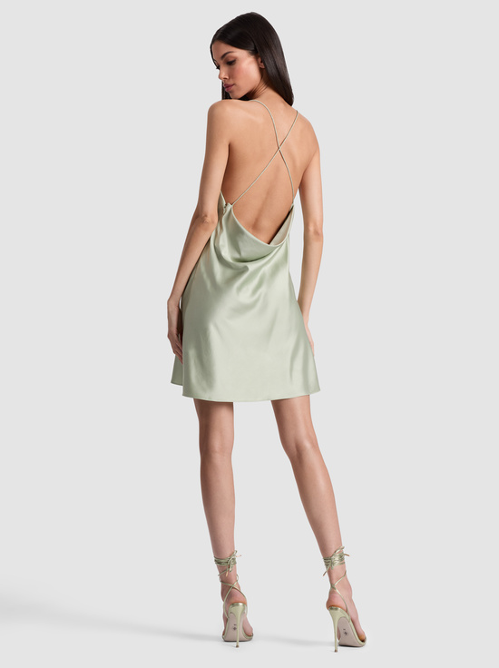 GREEN TEA-HARMONY COWL BACK SLIP DRESS