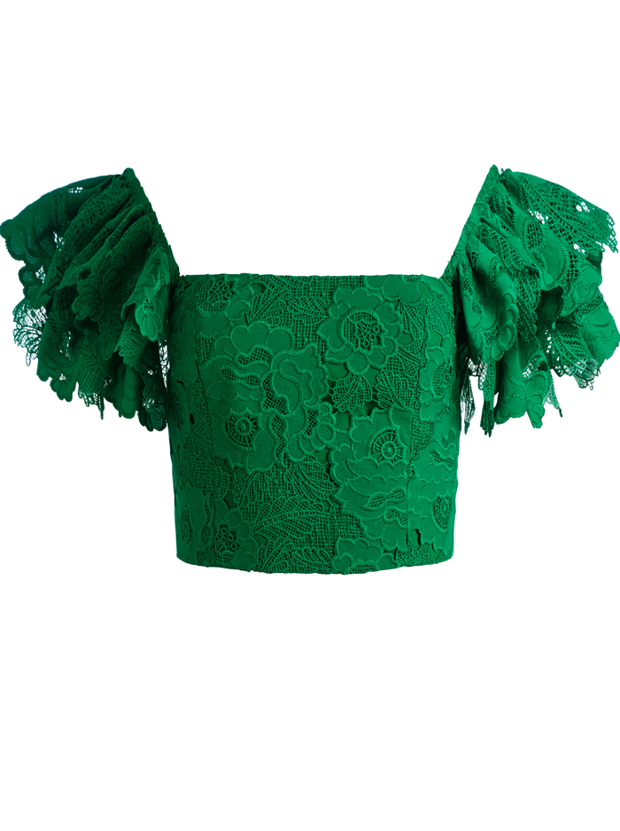 TAWNY EYELET SQUARE NECK CROP TOP - EMERALD image 5 - Alice And Olivia
