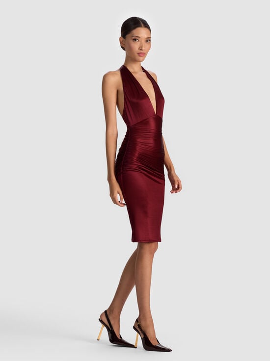 OXBLOOD-ROMY DRAPED MIDI DRESS