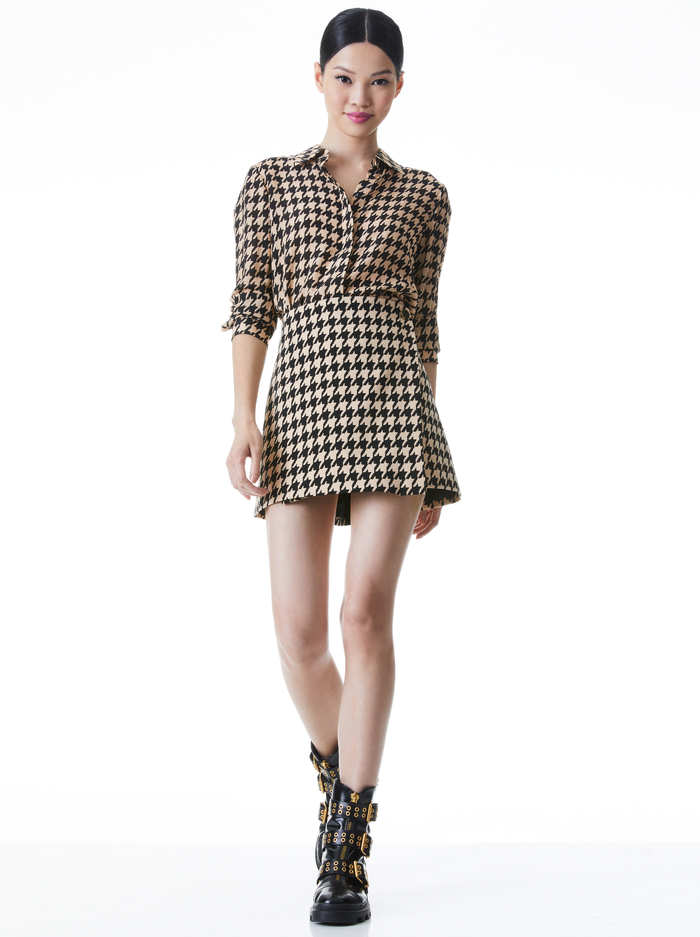 RENNA HOUDSTOOTH WRAP SKIRT - ALMOND/BLACK image 2 - ALICE + OLIVIA