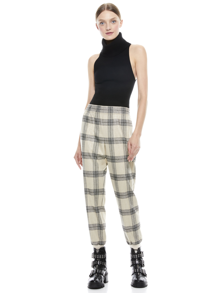 PETE PLAID PULL ON PANT - BONE MULTI image 2 - Alice And Olivia